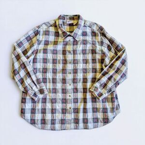 Women's VTG 80's 2X Grandma Patchwork  Hearts Embroidered Roll Tab Plaid Shirt